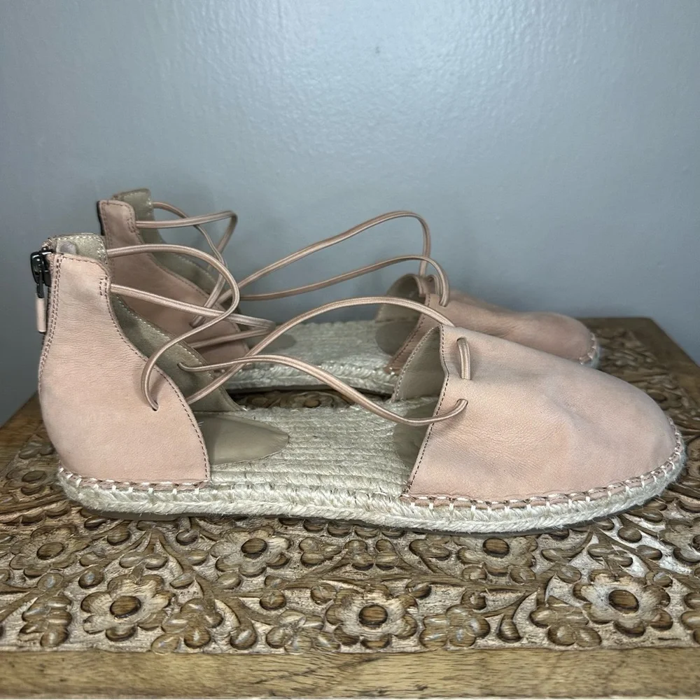 Eileen Fisher Women’s Lace Up Elastic Espadrille in Toffee Cream Flats Sz 8